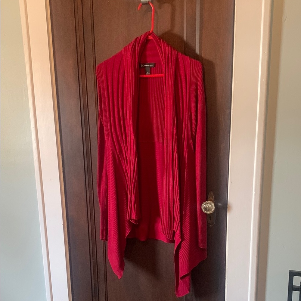 INC International Concepts Red Cardigan Sweater with Waterfall Front